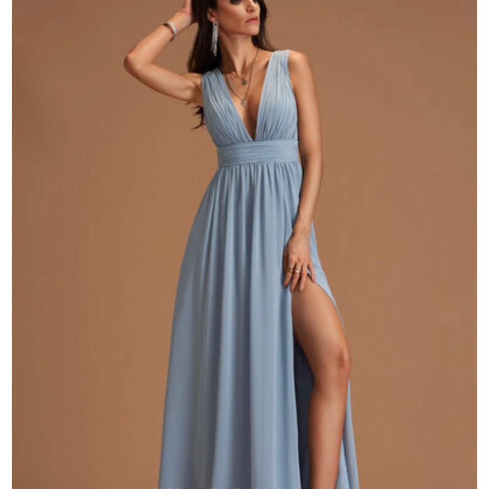 Dusty Blue V-Neck Maxi Dress